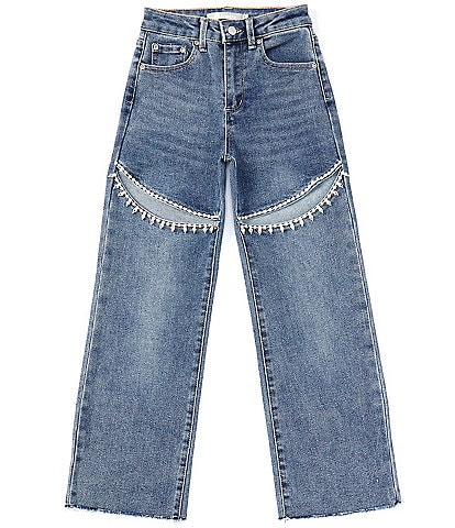 Tractr Big Girls 7-16 Taylor Wide-Straight Leg Embellished-Slit Jeans