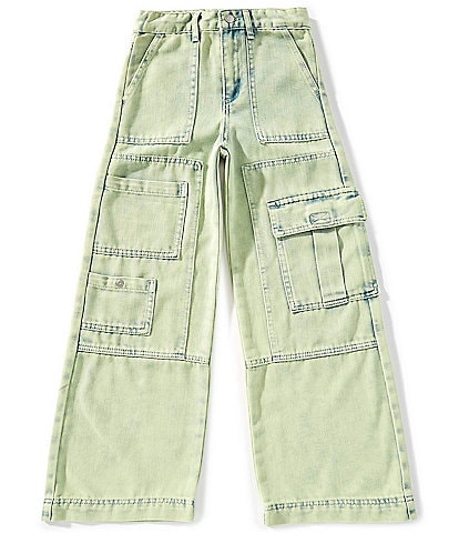Tractr Big Girls Cargo-Pocket Wide-Leg Twill Pants