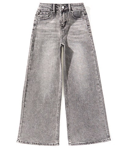 Tractr Big Girls Leopard Printed Star Patch Pocket Wide Leg Jeans