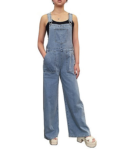 Tractr Blu Denim Square Neck Wide Leg Overalls