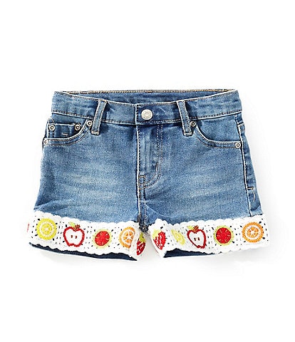 Tractr Little Girls 2T-6X Crochet Cuff Denim Shorts