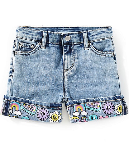 Tractr Little Girls 2T-6X Smiley-Face-Cuff Denim Shorts