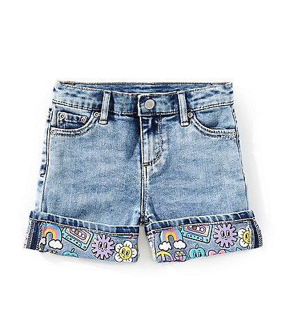 Tractr Little Girls 2T-6X Smiley-Face-Cuff Denim Shorts