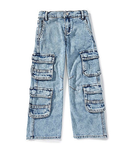 Tractr Little Girls Cargo-Pocket Wide-Leg Jeans