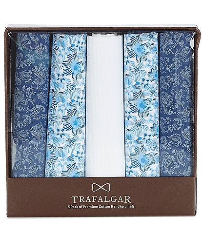 Trafalgar Dapper Premium Cotton Rolled Handkerchiefs 5-Pack