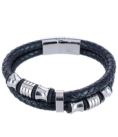Trafalgar Silver And Leather 2-Band Leather Bracelet