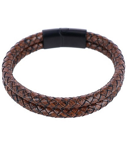 Trafalgar Simple 2 Band Braided Secure Clasp Leather Bracelet