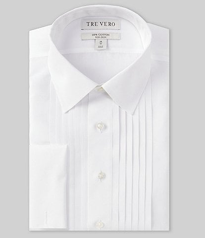 Tre Vero Classic Fit Non Iron Spread Collar French Cuff Poplin Tuxedo Dress Shirt