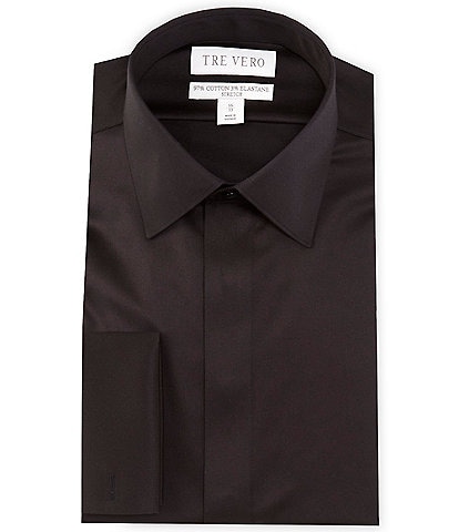 Tre Vero Slim Fit Stretch Spread Collar French Cuff Sateen Tuxedo Dress Shirt