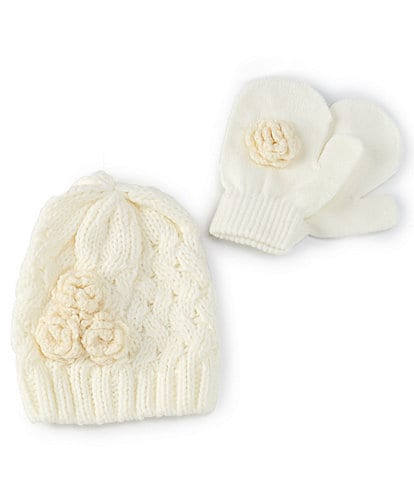 Treasures By Starting Out Baby Girls Crochet Knit Beanie & Gloves Set