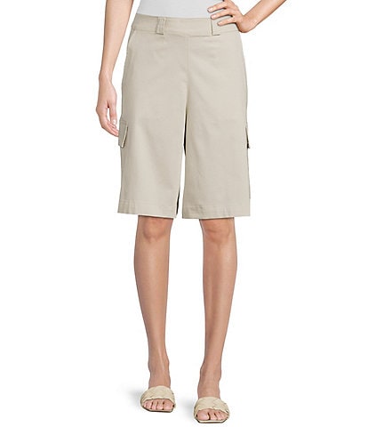 TRICOT CHIC Stretch Cotton Wide Leg Cargo Pocket Bermuda Shorts