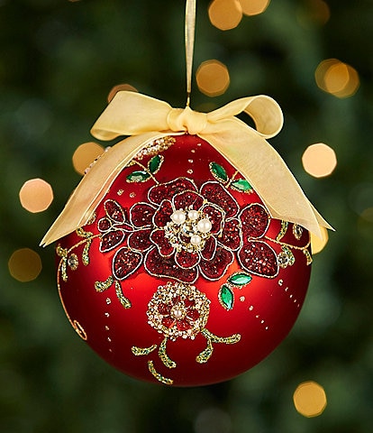 Trimsetter Christmas Maximus Collection Oversized Jeweled Floral Applique Glass Ball Ornament