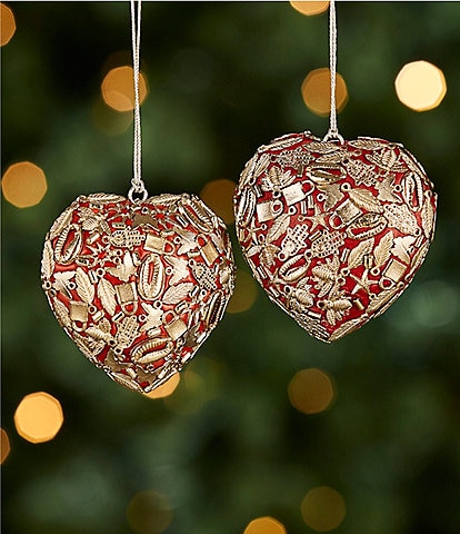 Trimsetter Feliz Navidad Collection Silver Metal Charm Heart Ornament, Set of 2