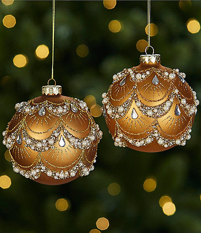 Trimsetter Highland Holiday Collection Pearl And Glitter Gold Ball Ornament 2-Piece Set