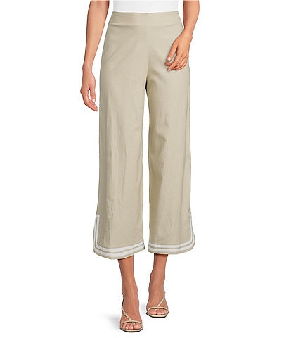 Trina Turk Abbey Stretch Linen Flat Front Notch Hem Crop Coordinating Pants