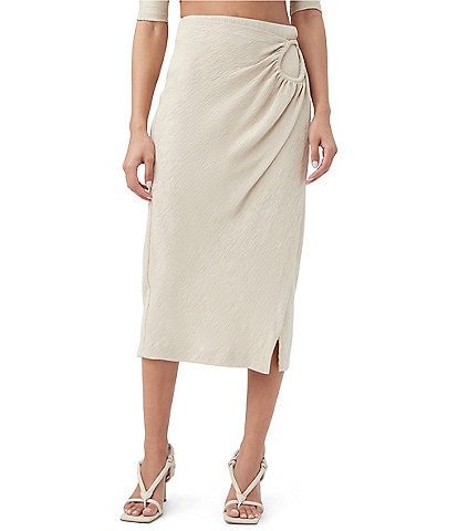 Trina Turk Abiba Lucie Plisse Ruched Loop Faux Wrap Midi Skirt