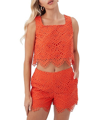 Trina Turk Albi Lerins Lace Square Neck Sleeveless Scallop Crop Top