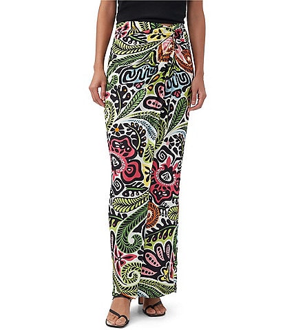 Trina Turk Alodia Woven Floral Print Faux Wrap Front Maxi A-Line Skirt