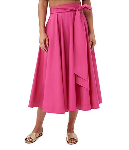 Trina Turk Amano Stretch Poplin High-Rise Tie Waist A-Line Midi Skirt