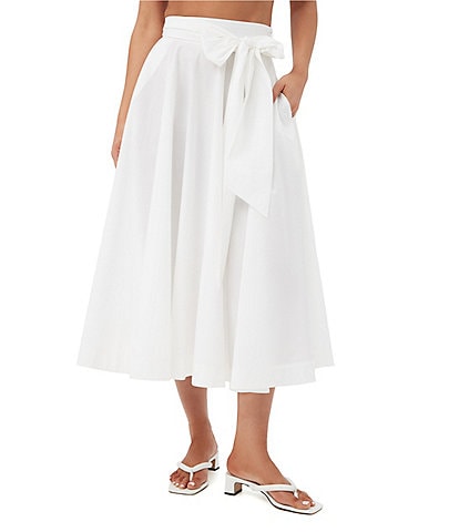 Trina Turk Amano Stretch Poplin High-Rise Tie Waist A-Line Midi Skirt