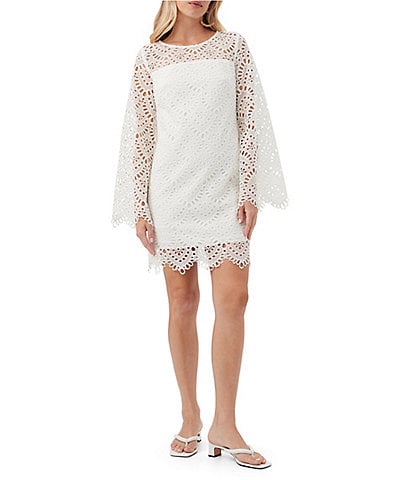 Trina Turk Arles Lerins Lace Round Neck Long Bell Sleeve Dress