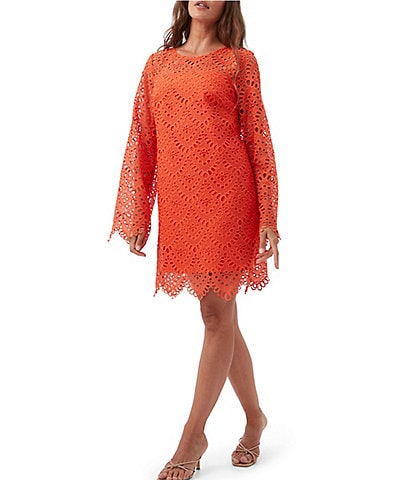 Trina Turk Arles Lerins Lace Round Neck Long Bell Sleeve Dress