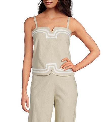 Trina Turk Avignon Stretch Linen Square Neck Sleeveless Coordinating Top
