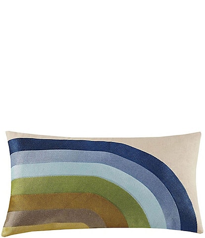 Trina Turk Calistoga Multi-Colored Stripe Rainbow Embroidered Lumbar Pillow