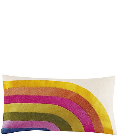 Trina Turk Calistoga Multi-Colored Stripe Rainbow Embroidered Lumbar Pillow