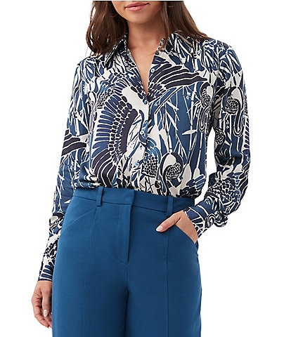 Trina Turk Cassavetes Printed Point Collar Long Sleeve Button Down Shirt
