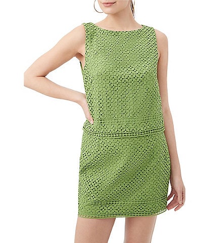 Trina Turk Cayley Geometric Lace Boat Neck Sleeveless Coordinating Boxy Top