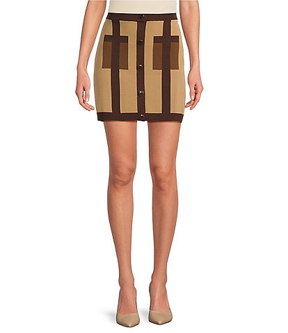 Trina Turk Coordinating Artemis Knit Block Pattern Patch Pocket Mini Skirt