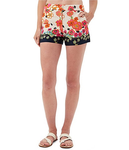 Trina Turk Corbin 2 Woven High Waisted Floral Print Side Slit Pocketed Shorts