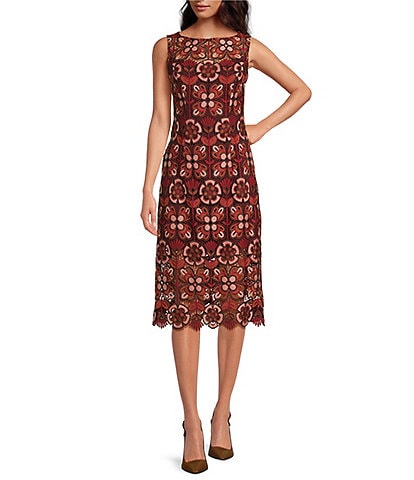 Trina Turk Eleanor 2 Woven Lace Bateau Neck Sleeveless Sheath Dress