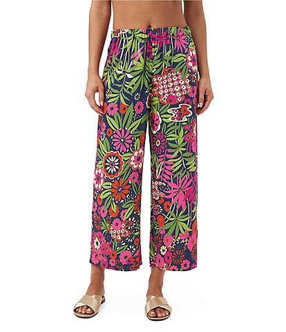 Trina Turk Estella Floral Print Flat Front Straight Leg Cropped Pants