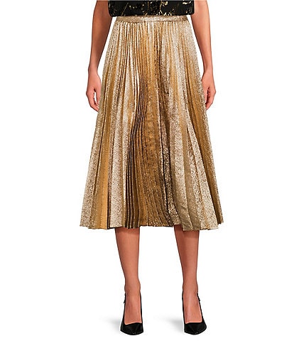 Trina Turk Faye Luminary Metallic Pleated Midi Skirt