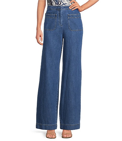 Trina Turk Ferrer Denim Patch Pocket Wide Leg Jeans