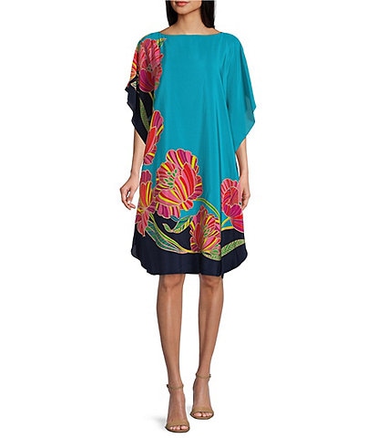 Trina Turk Floral Print Short Sleeve Caftan Dress