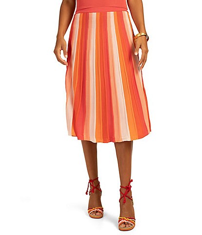 Trina Turk Grace Vertical Stripe Print Coordinating Woven A-Line Midi Skirt