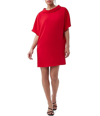 Trina Turk Honeysuckle Double Georgette Folded Boat Neck Short Sleeve Mini Dress