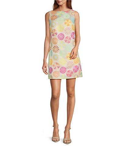 Trina Turk Jalane Umbrella Jacquard Boat Neck Sleeveless Dress