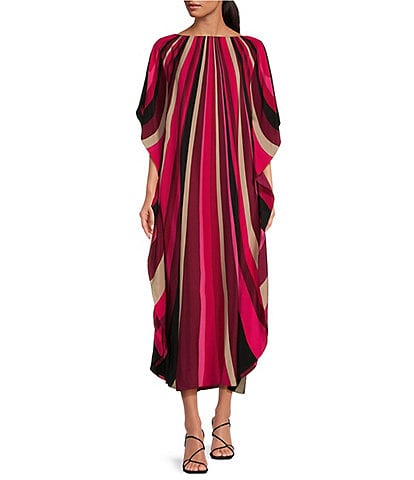 Trina Turk Jalani Printed Silk Boat Neck Dolman Sleeve Caftan Maxi Dress