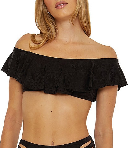 Trina Turk Joplin Daisy Jacquard Off-the-Shoulder Ruffle Bandeau Swim Top