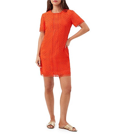 Trina Turk Kimasu Geometric Lace Round Neck Short Sleeve Dress