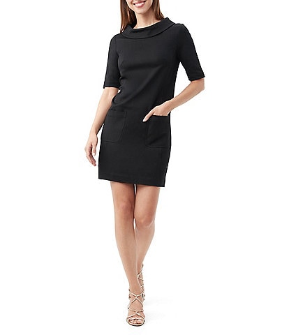 Trina Turk Maleko 2 Ponte Mock Neck Short Sleeve Pocketed Sheath Dress