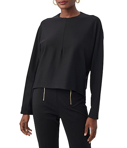 Trina Turk Marsa Ponte Knit Round Neck Long Sleeve Hi-Low Top