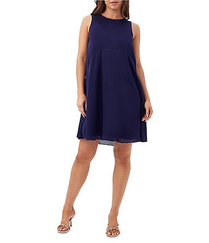 Trina Turk Mauvie Crinkle Georgette Round Neck Sleeveless Shift Dress
