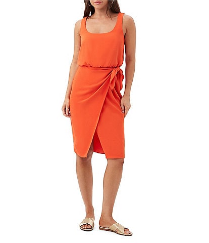 Trina Turk O'Rita Georgette Scoop Neck Sleeveless Tie Waist Wrap Dress