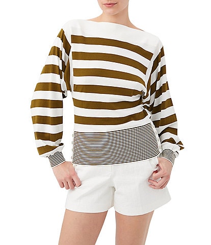 Trina Turk Ramona 2 Knit Stripe Print Boat Neck Long Sleeve Sweater