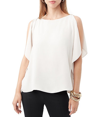 Trina Turk Rina Silky Satin Back Crepe Bateau Short Sleeve Top